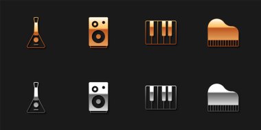 Set Balalaika, Stereo hoparlörü, Müzik Sentezleyicisi ve Büyük Piyano ikonu. Vektör