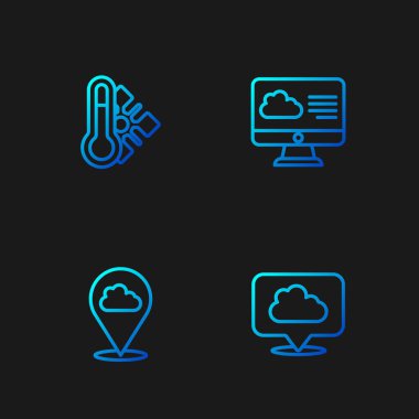 Hat konum bulutu, Meteoroloji termometresi ve hava durumu tahminlerini ayarlayın. Renk simgeleri. Vektör