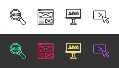 Satır Reklamcılığını, Tarayıcı penceresini ve siyah beyaz ayarlayın. Vektör