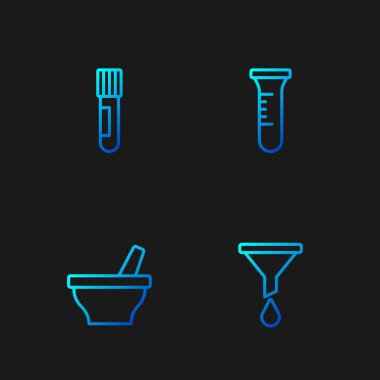 Hat hunisi veya filtresi, havan topu ve tokmak, test tüpü matarası ve. Renk simgeleri. Vektör