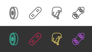 Çizgili kaykay bilyesini, miğferi ve siyah beyaza ayarlayın. Vektör