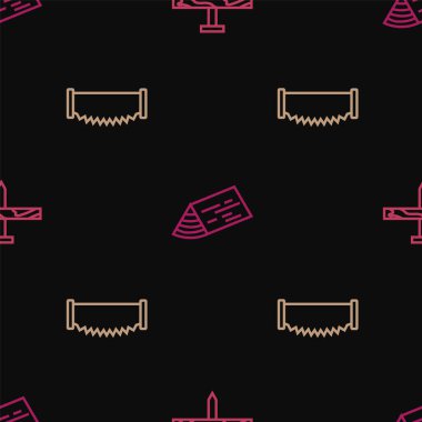 Metalik çivi, çift el testere ve tahta kirişi kusursuz desene ayarlayın. Vektör