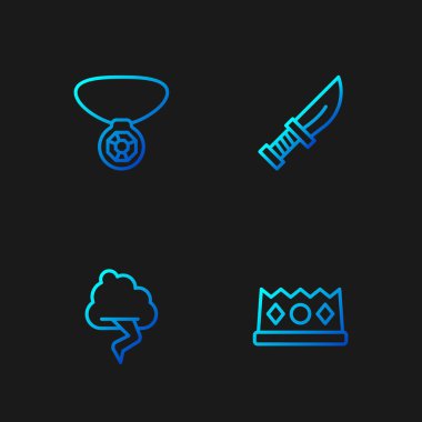 Kral tacı, bulut ve şimşek, mücevher ve hançerle kolye. Renk simgeleri. Vektör