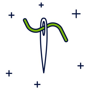 Beyaz arkaplanda izole edilmiş iplik simgesi dikmek için iğne ile doldurulmuş. Terzi sembolü. Tekstil el sanatları tabelasını diker. Nakış aletleri. Vektör