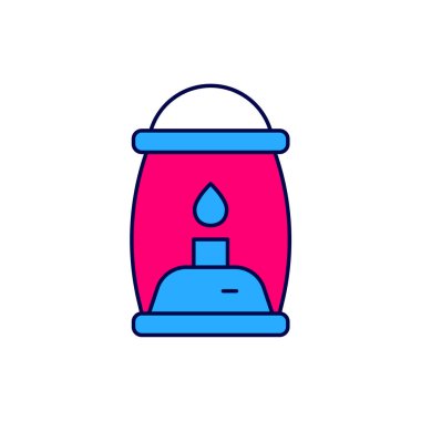 Beyaz arkaplanda izole edilmiş ana hatlı kamp feneri simgesi. Vektör