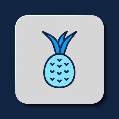Filled outline Pineapple tropical fruit icon isolated on blue background.  Vector