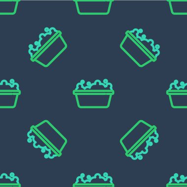 İkonun içinde köpük kabarcıkları olan Çizgili Bebek küveti mavi arka planda izole edilmiş pürüzsüz desen. Vektör