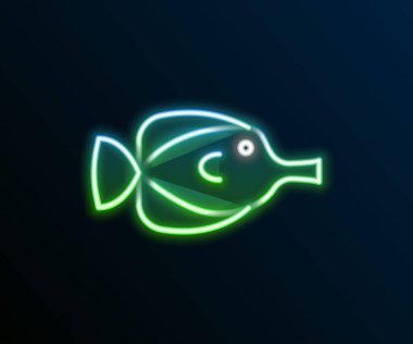 Parlayan neon hattı Kelebek balık ikonu siyah arka planda izole edildi. Renkli taslak konsepti. Vektör