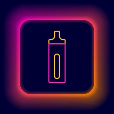Parlayan neon hattı Elektronik sigara ikonu siyah arkaplanda izole edildi. Tüttürme aleti. Buharlaştırıcı Cihaz. Renkli taslak konsepti. Vektör