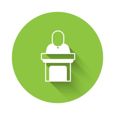 Beyaz Kilise papazı uzun gölgeli bir ikon vaaz veriyor. Yeşil daire düğmesi. Vektör