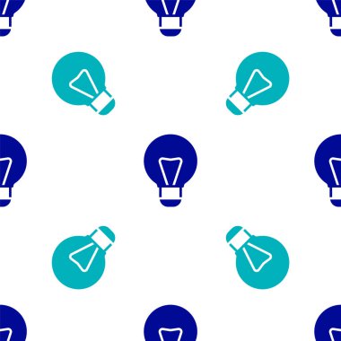 Mavi Yaratıcı Lamba Işığı fikri ikonu beyaz arkaplanda izole edilmiş kusursuz desen. Fikirler ilham, icat, etkili düşünme, bilgi ve eğitim kavramları. Vektör