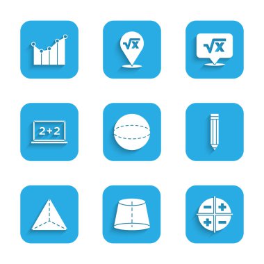 Geometrik şekil Küre, XYZ koordinat sistemi, Kalem, Tetrahedron, Karekök x glifini ve Grafik, zamanlama, grafik, diyagram simgesini ayarla. Vektör