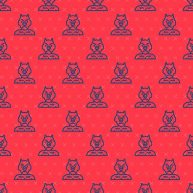 Mavi çizgi Krampus, kahrolasıca simge kırmızı arka planda izole edilmiş. Boynuzlu şeytan. Geleneksel Noel şeytanı. Mutlu Cadılar Bayramı Partisi. Vektör.