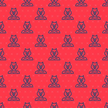 Blue line Krampus, heck icon isolated seamless pattern on red background. Horned devil. Traditional Christmas devil. Happy Halloween party.  Vector. clipart