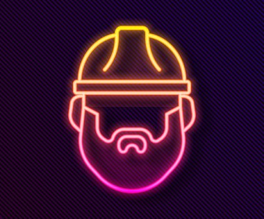 Parlayan neon hattı, sakallı oduncu adam simgesi siyah arka planda izole edildi. Vektör