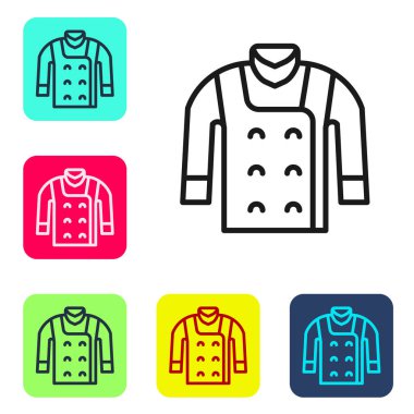 Siyah çizgi süveter simgesi beyaz arkaplanda izole edildi. Kazak ikonu. Renkli kare düğmelerle simgeleri ayarla. Vektör