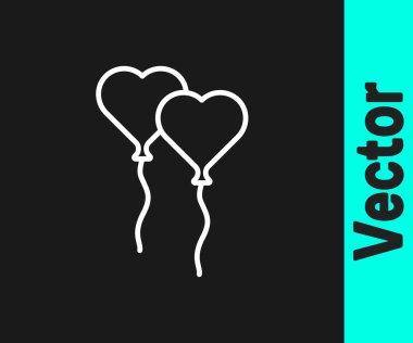 Siyah zemin üzerinde izole edilmiş kurdele ikonu olan kalp şeklinde beyaz çizgi balonlar. Sevgililer Günü. Vektör