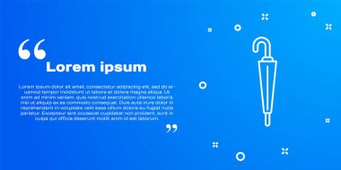 Mavi arkaplanda izole edilmiş beyaz çizgi klasik zarif şemsiye simgesi. Yağmur koruma sembolü. Vektör