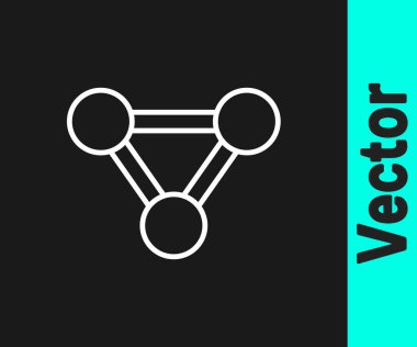 Beyaz çizgi Molekül simgesi siyah arkaplanda izole edildi. Kimya moleküllerinin yapısı, fen öğretmenlerinin yenilikçi eğitim posteri. Vektör