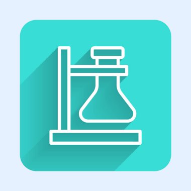 Beyaz çizgi cam tüp deney tüpü uzun gölge arkaplan izole ikonu üzerinde. Laboratuvar ekipmanları. Yeşil kare düğmesi. Vektör