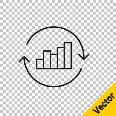 Şeffaf arkaplanda siyah çizgi pasta grafiği bilgi simgesi izole edildi. Diyagram çizelgesi. Vektör