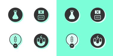 Mıknatıs, test tüpü ve matara, glütensiz tahıl ve sıcaklık yıkama ikonu koyun. Vektör