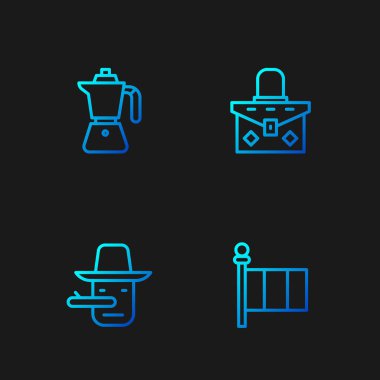 Bayrak hattı İtalya, Pinokyo, kahve fincanı ve el çantası. Renk simgeleri. Vektör