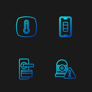 Hat, alarm zilini, dijital kapı kilidini termostat ve akıllı telefon şarjını ayarla. Renk simgeleri. Vektör