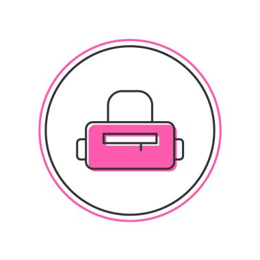 Doldurulmuş ana hatlı spor çantası simgesi beyaz arkaplanda izole edildi. Vektör