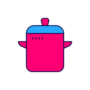 Beyaz arkaplanda izole edilmiş ana hatlı tencere ikonu. Haşlama ya da güveç besin sembolü. Vektör