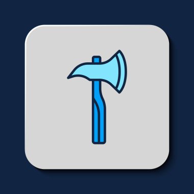 Mavi arka planda izole edilmiş İtfaiyeci baltası simgesi. Yangın baltası. Vektör