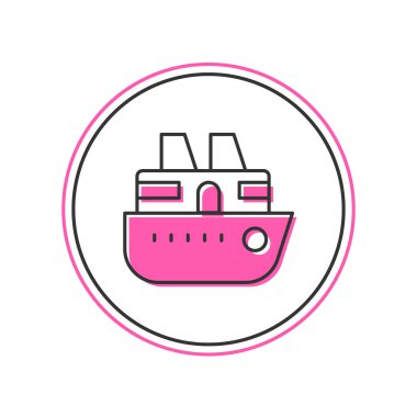 Ana hatları doldurulmuş gemi simgesi beyaz arkaplanda izole edilmiş. Seyahat turizmi deniz taşımacılığı. Yolcu gemisi, yolcu gemisi. Dünya çapında bir gezi. Vektör