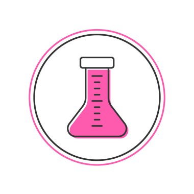 Ana hatlarıyla doldurulmuş test tüpü ve beyaz arka planda izole edilmiş kimyasal test ikonu. Laboratuvar cam levhası. Vektör