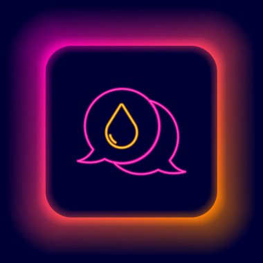 Siyah zemin üzerinde izole edilmiş konuşma baloncukları simgesiyle parlayan neon hattı. Renkli taslak konsepti. Vektör