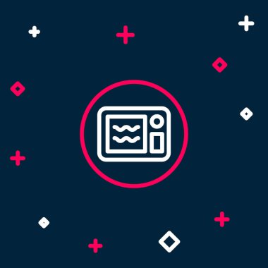 Hat Mikrodalga fırın ikonu mavi arkaplanda izole edildi. Ev aletleri simgesi. Mikrodalgada ısıtılabilir. Renkli taslak konsepti. Vektör