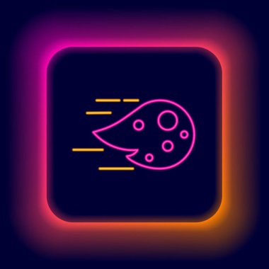 Parlayan neon hattı Ateş Topu simgesi siyah arkaplanda izole edildi. Renkli taslak konsepti. Vektör