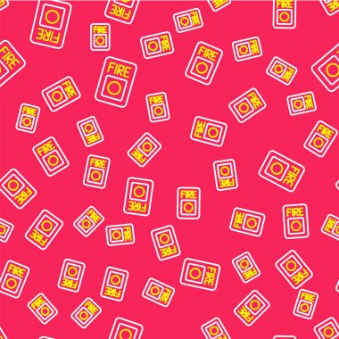 Hat Yangın Alarm Sistemi simgesi kırmızı arkaplanda izole edilmiş. Yangın güvenlik kutusunu çek. Vektör