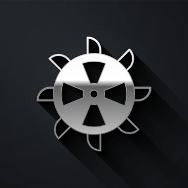 Gümüş Kova Tekerlek Kazı ikonu siyah arka planda izole edildi. Uzun gölge tarzı. Vektör