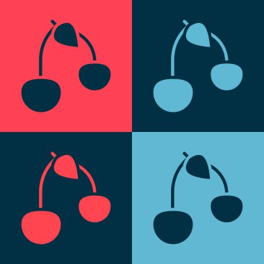 Pop Art Cherry simgesi renk arkaplanında izole edilmiş. Yaprak sembollü meyve. Vektör