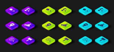 Parmak izi, Yargıç Tokmak, konum hukuku, rüşvet para çantası, Ayak Adımları ve Top zinciri ikonu. Vektör