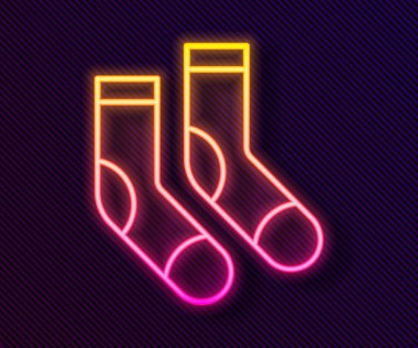 Parlayan neon hattı Çorap simgesi siyah arkaplanda izole edildi. Vektör.