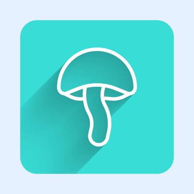 Beyaz çizgi mantar ikonu uzun gölge arkaplan izole. Yeşil kare düğmesi. Vektör