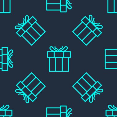Yeşil çizgi hediye kutusu simgesi mavi arkaplandaki kusursuz deseni izole etti. Sevgililer Günü. Vektör