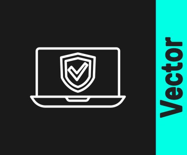 Beyaz çizgi sigortası simgesi siyah arkaplanda izole edildi. Güvenlik, güvenlik, koruma, konsept koruma. Vektör