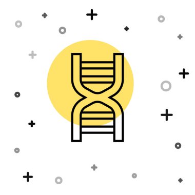 Beyaz arkaplanda siyah çizgi DNA sembolü izole edilmiş. Rastgele dinamik şekiller. Vektör