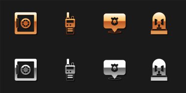 Güvenli, telsiz, polis rozeti ve Flasher Siren ikonu. Vektör