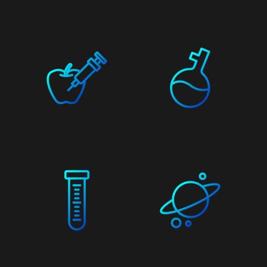 Satürn Gezegeni, test tüpü, genetik olarak modifiye edilmiş elma ve... Renk simgeleri. Vektör