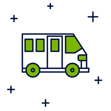 Doldurulmuş okul servisi simgesi beyaz arkaplanda izole edildi. Toplu taşıma sembolü. Vektör