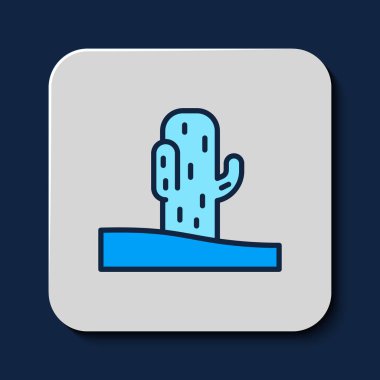 Filled outline Cactus icon isolated on blue background.  Vector