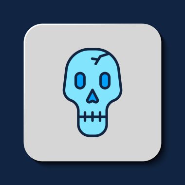 Mavi arka planda izole edilmiş Skull simgesi dolduruldu. Mutlu Cadılar Bayramı Partisi. Vektör